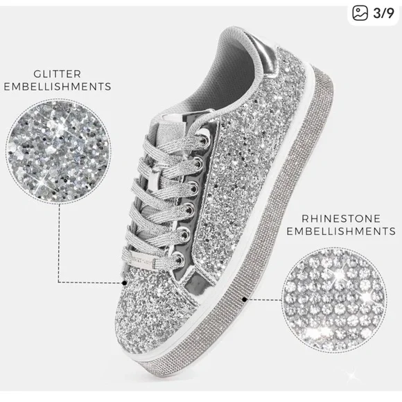 NEW! Lucky Steps Silver Glitter Sneakers - Size 8 US - Picture 2 of 4